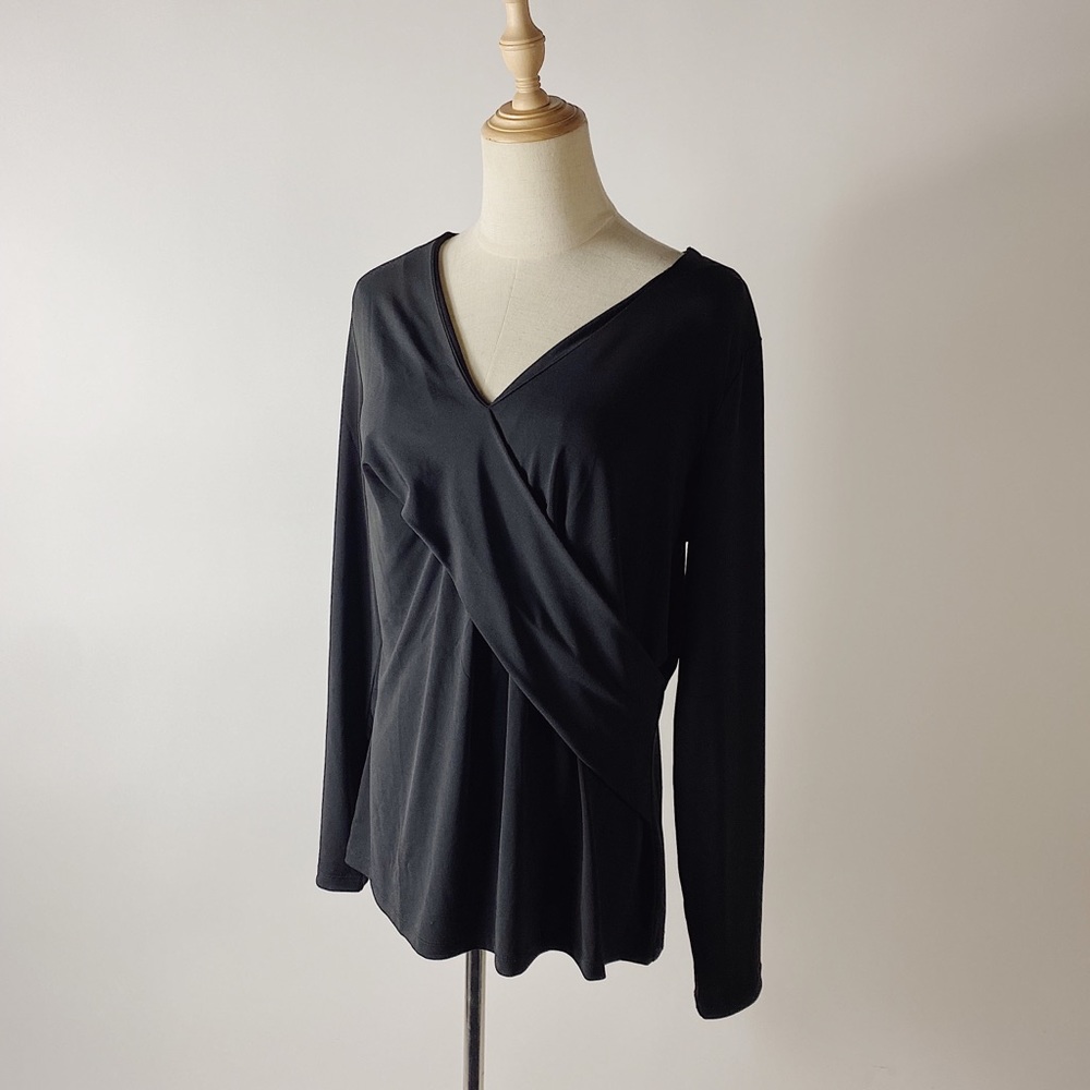 JASON WU QVC City Knit Crossover Top Black Womens Medium